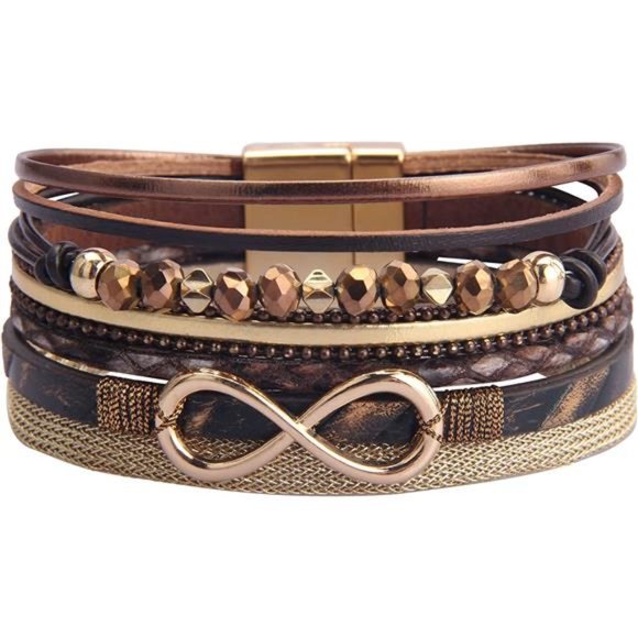 Pearl Beige Leather Multi-Strand Wrap Bracelet - Boho Jewelry - Picture 3 of 6